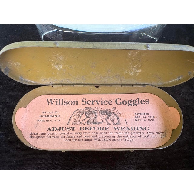 Antique Willson Service Goggles Style E With Original Metal Case, Amber Lenses, Patented 1915–1918 For Sale - Image 12 of 12