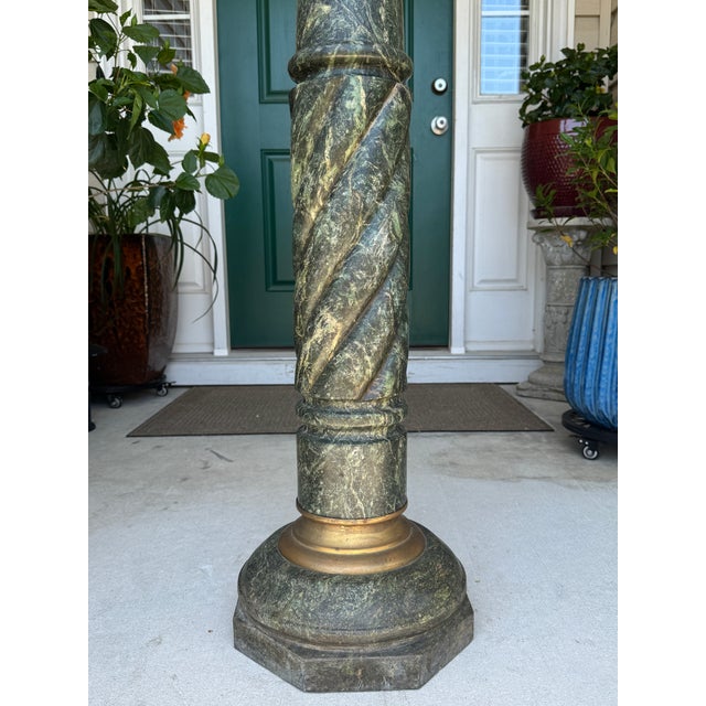 Fine Antique 1800s Verde Antico Marble Column Pedestal Ft. Gilded Corinthian Capital For Sale - Image 4 of 15