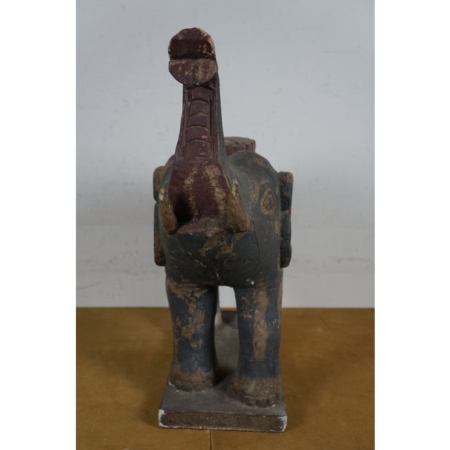 Early 20th Century Antique Carved Wood Indian Elephant Lucky Raised Trunk Statue Sculpture For Sale - Image 5 of 12