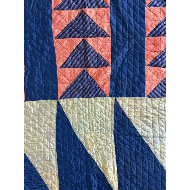 Antique American Flying Geese Patterned Satin Quilt with Skirts For Sale - Image 12 of 12