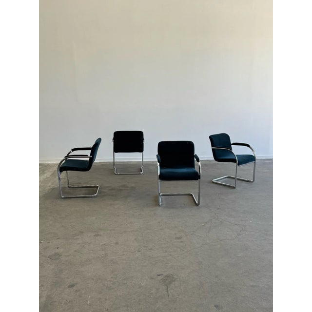 Mid-Century Modern 1980s Cantilevered Arm Chairs - Set of Four For Sale - Image 3 of 12