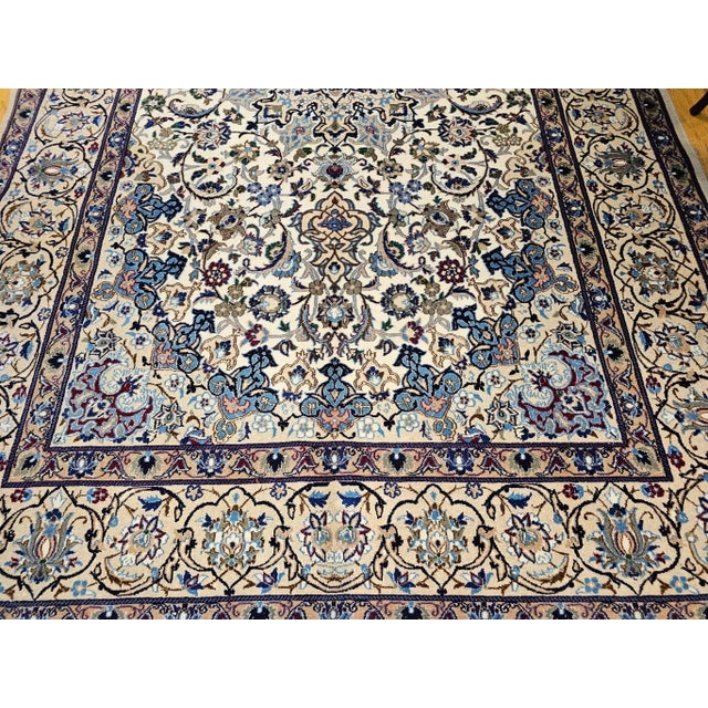 Vintage Persian Nain Room Size Rug, Handwoven Floral Pattern, Ivory & Blue, 7’ X 11’ For Sale - Image 12 of 12