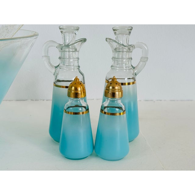 Mid-Century Modern Vintage 1960s Turquoise Glass Salad Set- 7 Pieces For Sale - Image 3 of 9
