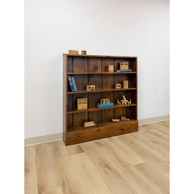 Vintage MCM Solid Walnut Four Shelf Bookcase Shallow Display MidCentury Shelving For Sale - Image 12 of 17