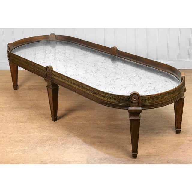 Rococo Vintage Neoclassical Mahogany Mirrored Oval Surtout De Coffee Table For Sale - Image 3 of 13