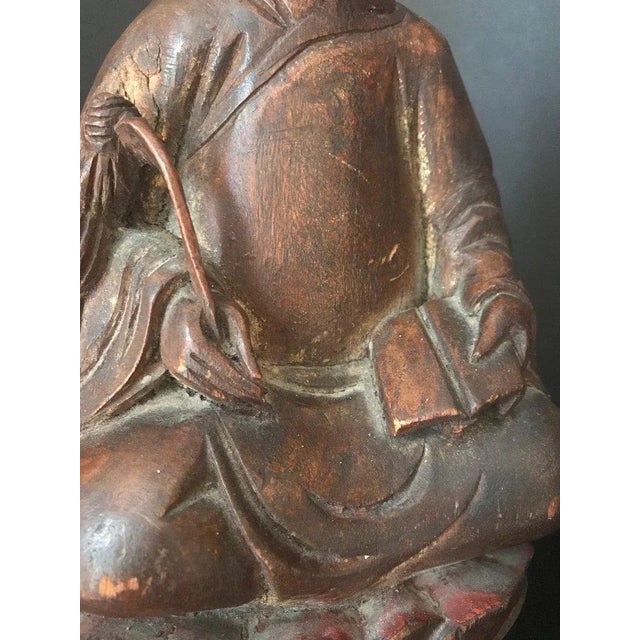Mid 19th Century Antique Chinese Wood Carved Daoist Figurine For Sale - Image 10 of 13
