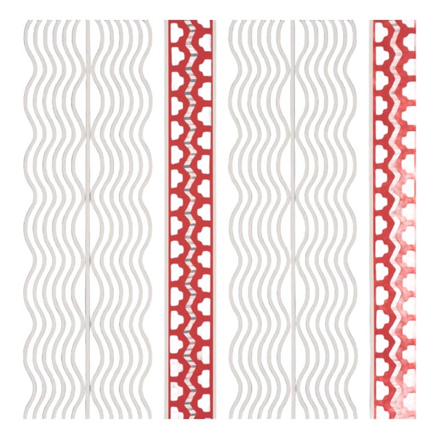 Schumacher x Johnson Hartig Crème Anglaise Wallcovering in French Red & Blue For Sale