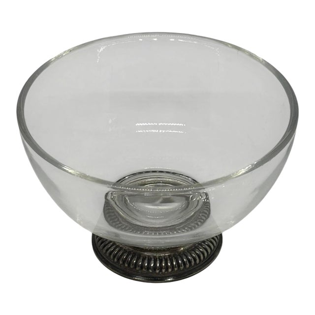 Vintage Frank M. Whiting & Co. 4 1/4” Glass Candy Bowl Decorative Gadroon Ribbed Pattern Sterling Silver Base For Sale