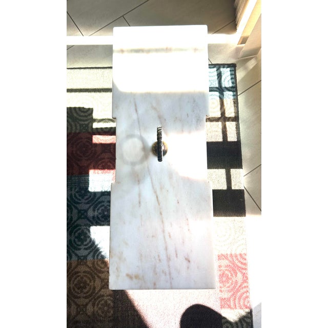 Weiman 1950’s, Weiman Side/Gallery Table, W/Marble Top, Pedestal Base, Brass Handle For Sale - Image 4 of 11