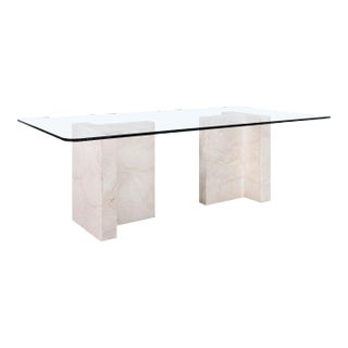 1980s Vintage Italian Marble and Glass Dining Table For Sale
