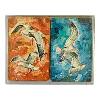 Vintage Abstract Bird Playing Cards With Clear Caddy For Sale