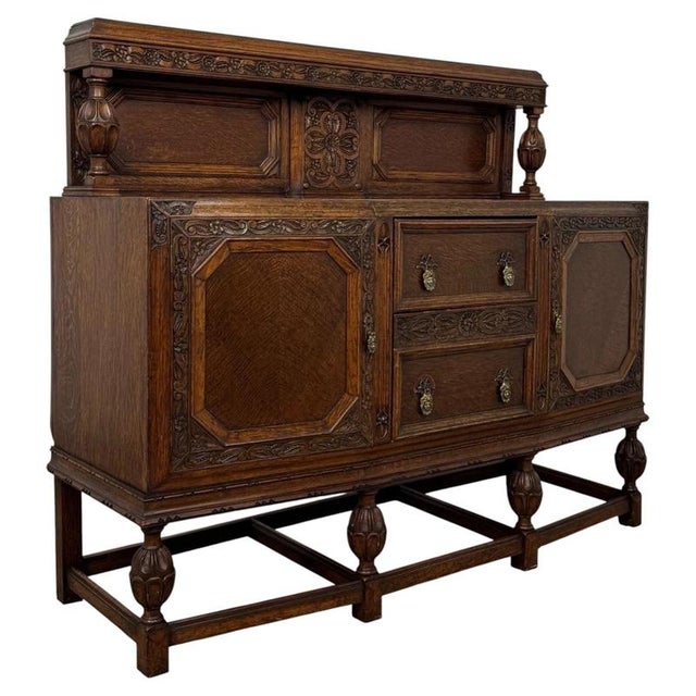 2000 - 2009 Antique 20th Century Carved Oak Sideboard For Sale - Image 5 of 13
