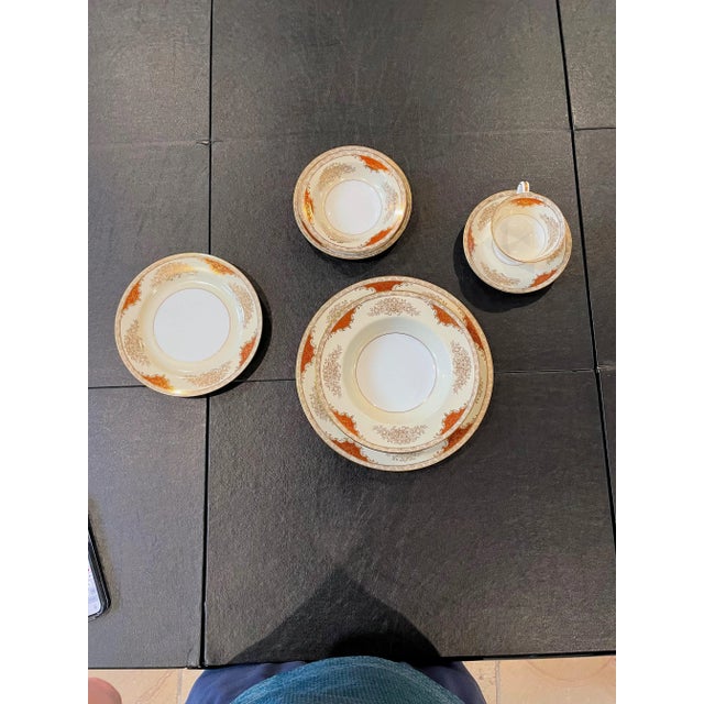 Vintage Noritake Gold Morimura Pattern Fine China Dinnerware. Beautiful gold flowers, cream trim, and russet detail - 12...