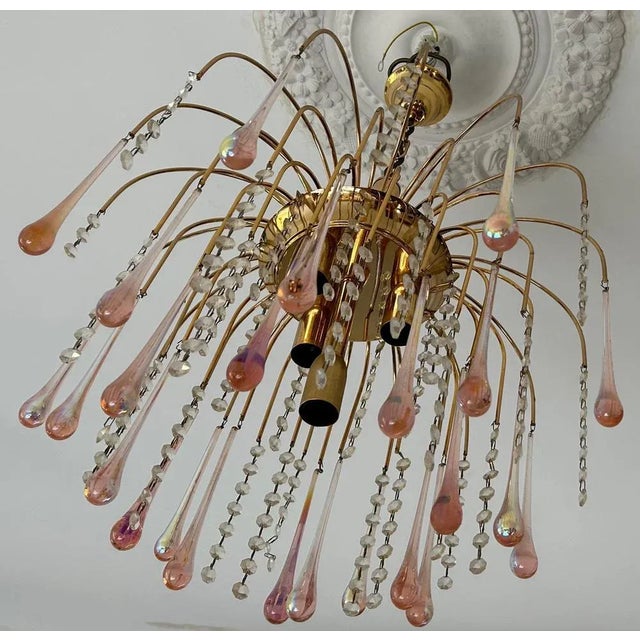 Glass Vintage Pink Raindrops Murano Chandelier, 1980s For Sale - Image 7 of 10