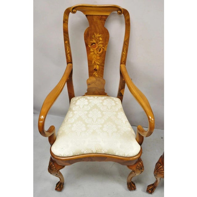 Vintage Queen Anne Style Italian Burl Wood Marquetry Inlay Arm Chairs - A Pair For Sale In Philadelphia - Image 6 of 12