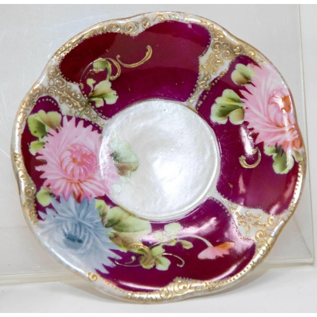 Victorian Footed Porcelain TeaCup and Saucer Set of 6 Circa 1930 For Sale - Image 9 of 12