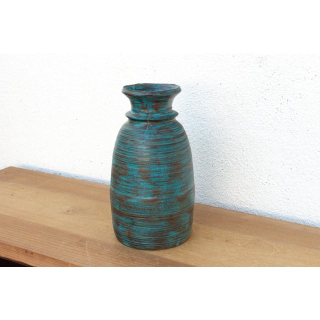 14" Tall Aegean Blue Turned Wood Vase For Sale - Image 4 of 6