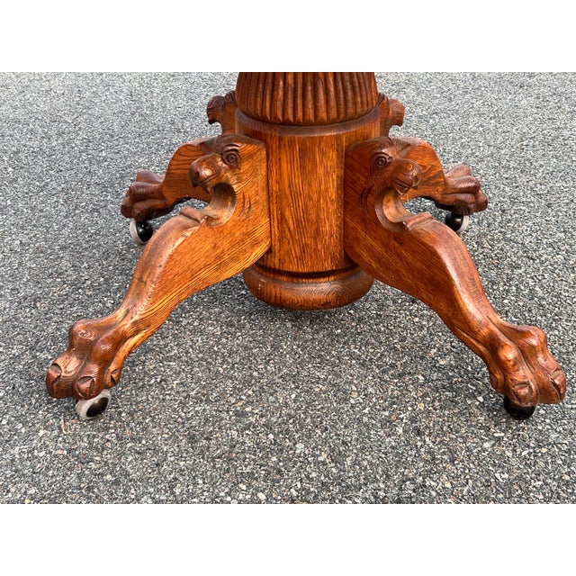 Antique Lion Head Round Oak Dining Table For Sale - Image 9 of 11