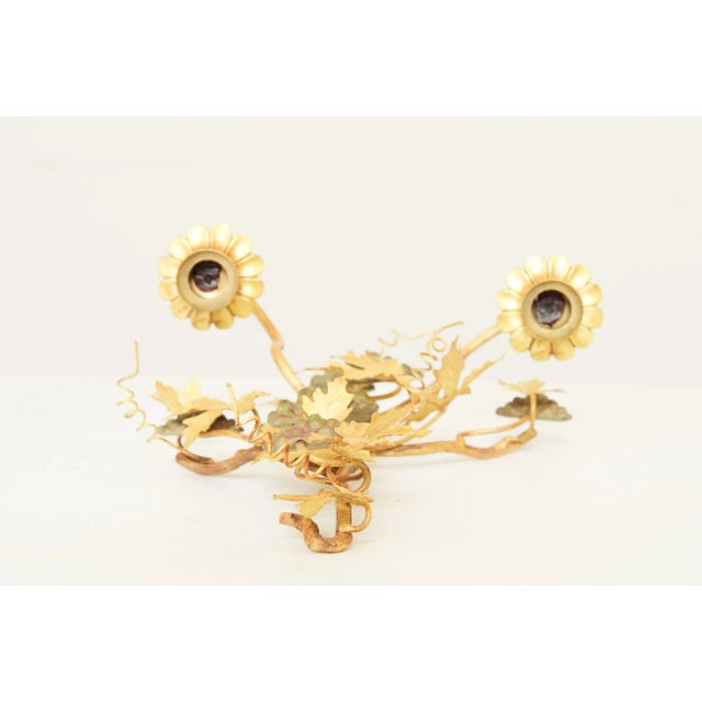 1990s Petites Choses Gilt Brass Grape Leaf Wall Scones Candle Holders- A Pair For Sale - Image 5 of 13