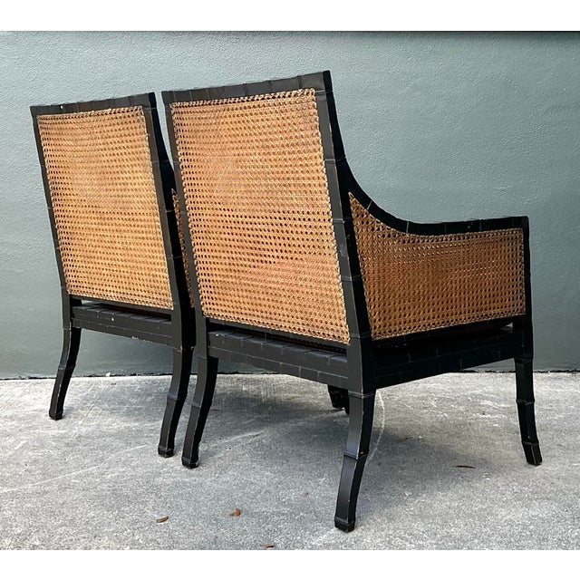 Vintage Carved Bamboo Cane Lounge Chairs - A Pair For Sale - Image 10 of 12