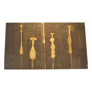 Abstract Plants, Scratch Picture Made of Aluminum Foil, Chipboard Coated with Brownish Clear Varnish For Sale