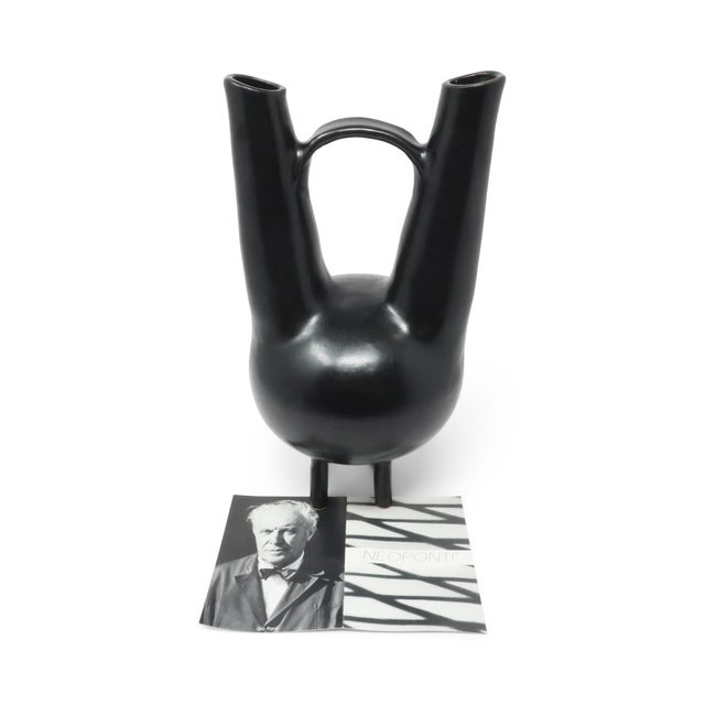 1990s 1990s Italian Bucchero Ceramic "Gubbio" Twin-Neck Vessel by Gio Ponti for Neoponti/Costantino For Sale - Image 5 of 10