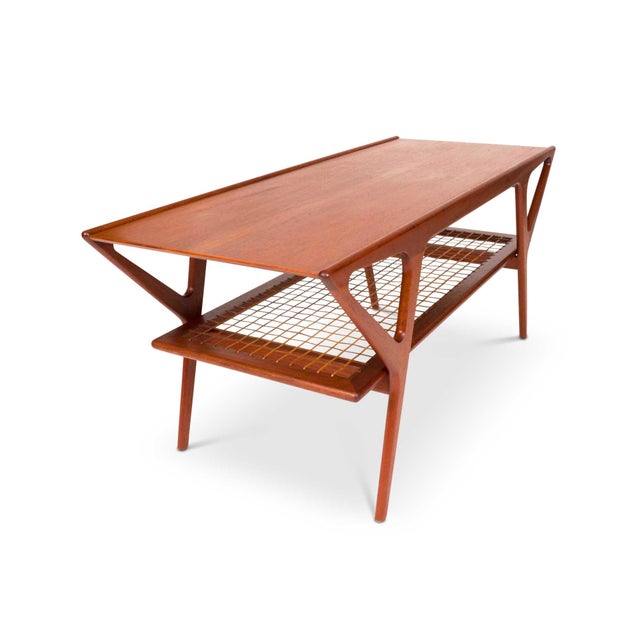 Vintage Danish MidCentury Teak Coffee Table With Cane Shelf 1960s