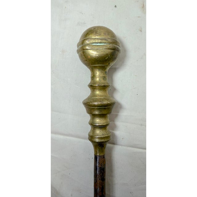 18th Century Antique 18th Century Wrought Iron Turned Brass English Fireplace Shovel Tool 15 For Sale - Image 5 of 11