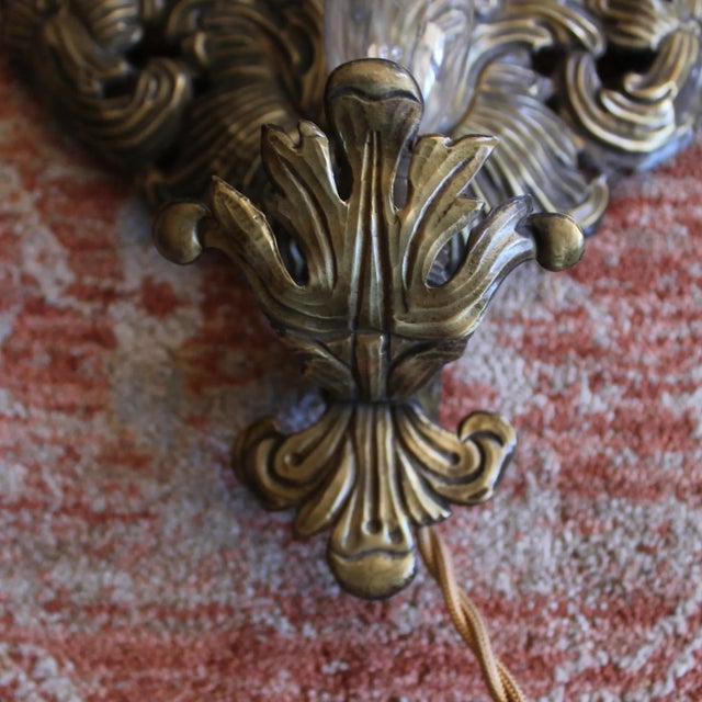 Pair of Antique Continental Brass Repoussé Sconces For Sale - Image 6 of 15