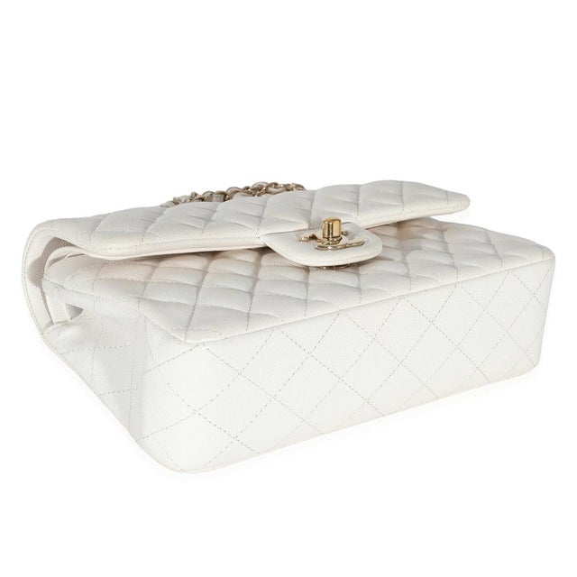 2020s White Quilted Caviar Small Classic Double Flap Handbag For Sale - Image 5 of 5