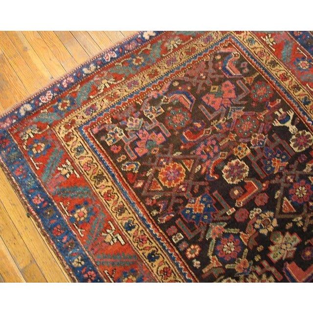 Tribal 1880s Brown Geometric Antique Persian Tribal Kurdish Rug 4'6" X 8'4" Knotted Wool Carpet For Sale - Image 3 of 9
