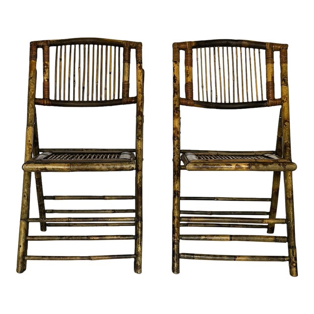 1900s Antique Folding Bamboo Chairs, Pair For Sale