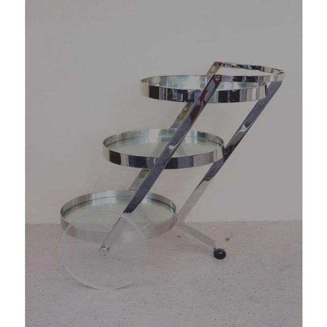 Rare Italian Mid-century graduated slanted disc bar cart w lucite wheels restored previously used measuring 37 inches long...