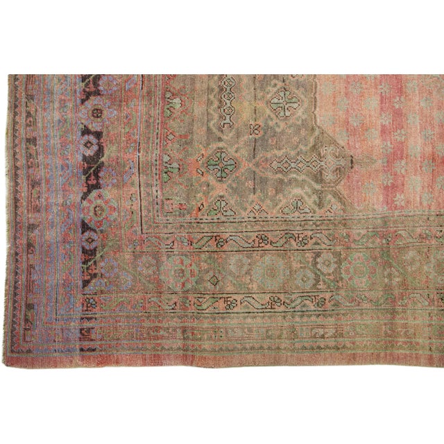 Turkish Oversize Handmade Antique Turkish Oushak Wool Rug in Rose Color For Sale - Image 3 of 7