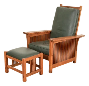 Stickley Mission Oak Arts & Crafts Reclining Morris Lounge Chair With Ottoman