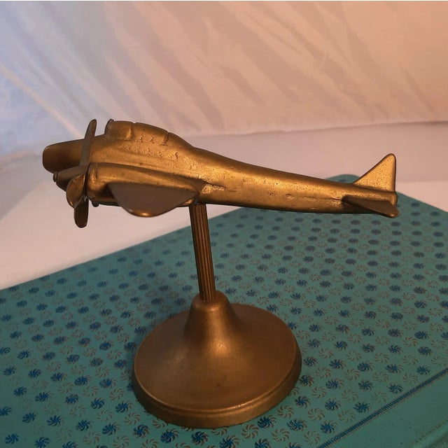 Mid-Century Modern Vintage Brass Airplane Model Figurine For Sale - Image 3 of 8
