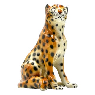 Vintage Italian Ceramic Cheetah Sculpture, 1960s For Sale