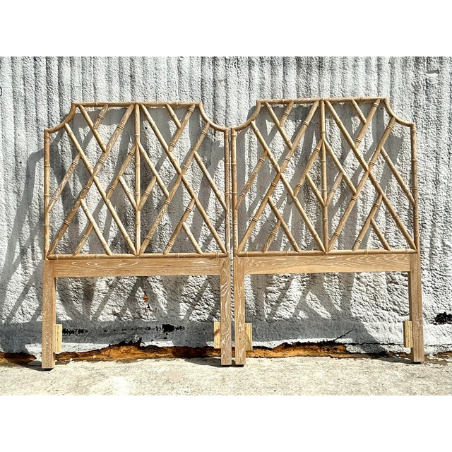 Wood Vintage Regency Washed Chinese Chippendale Twin Headboards - Set of 2 For Sale - Image 7 of 8