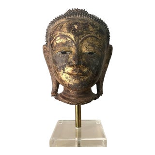An Exquisite Antique Buddha Head Statue Southeast Asian For Sale