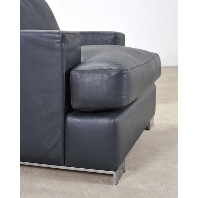 Ralph Lauren Navy Leather Pryce Club Chair With Steel Feet For Sale - Image 12 of 18