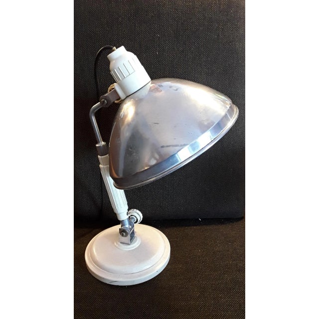 German Art Deco Adjustable Desk Lamp with Cream Bakelite Base, Nickel-Plated Mount & Aluminum Shade from Junolux, 1930s,...