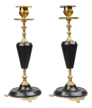 Empire Style Bronze and Ceramic Candlesticks, France, 1870s, Set of 2