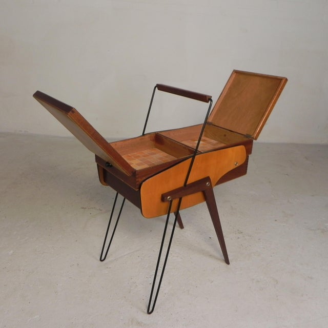 Vintage Foldable Sewing Box with Slanted Legs, 1950s For Sale - Image 12 of 18