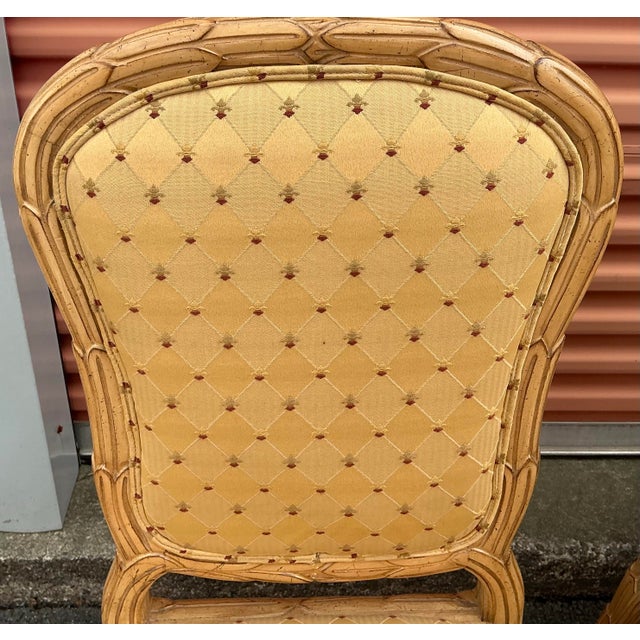 Tan Dennis and Leen Style Carved Faux Bois or Palm Frond Dining Side Chairs - S/8 For Sale - Image 8 of 9