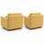 A striking pair of mid-century style lounge chairs upholstered in golden yellow chenille and grounded by rich walnut...