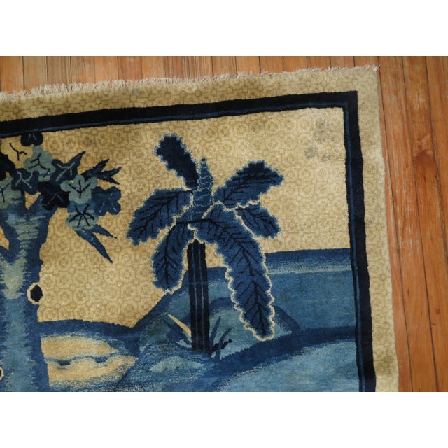 Chinese 20th Century Blue Tan Chinese Animal Pictorial Landscape Rug - 3'10" x 5'11" For Sale - Image 3 of 6