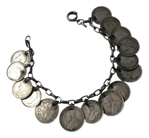Wwii Era Canadian, English & Australian Solid Silver Coin Charm Bracelet