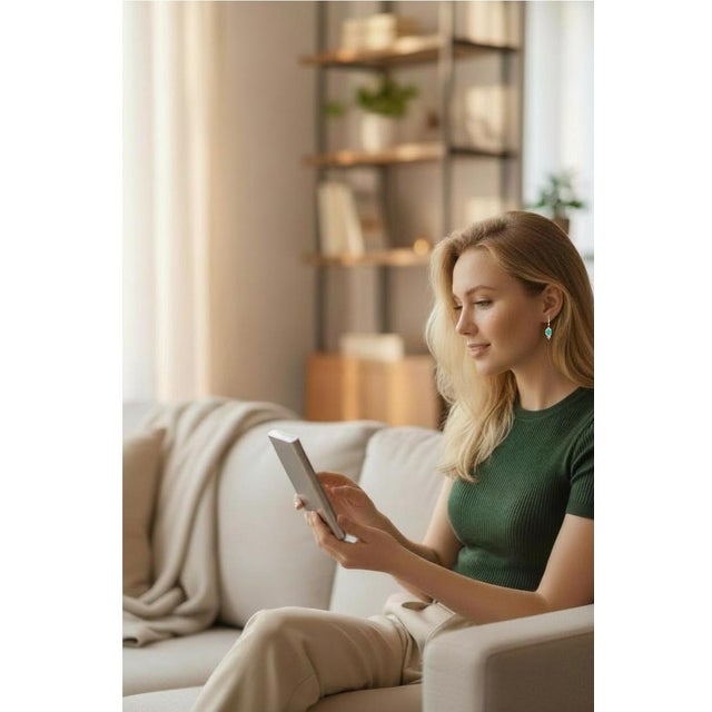 14k Yellow Gold Diamond Lever-Back Drop Earrings With Natural Turquoise, A Pair For Sale - Image 4 of 7