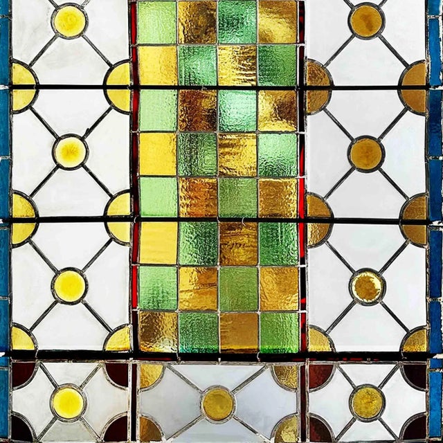 Late 19th Century Skylight Antique Textured Leaded Stained Glass and Roundels For Sale - Image 5 of 6