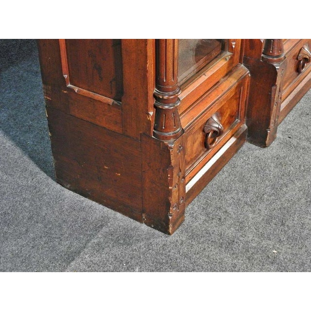 Attributed to Daniel Pabst Walnut Renaissance Revival Bookcase – Figural Victorian Three-Door Display Cabinet C. 1870 For Sale In Dallas - Image 6 of 6